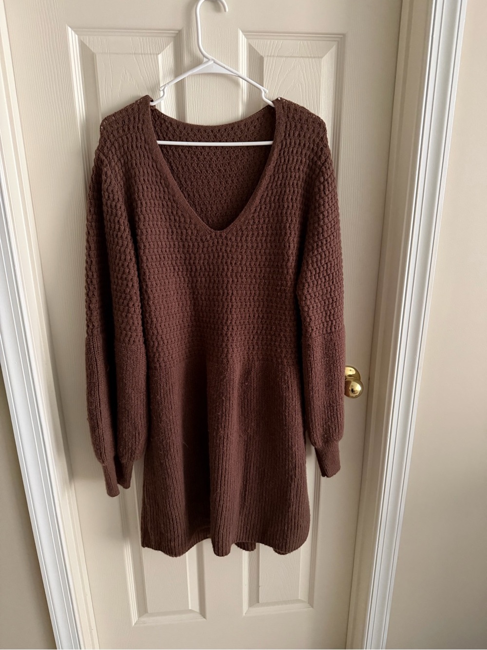 Cupshe Chocolate Brown V‑Neck Chunky Knit Mini Dress